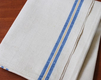 Vintage Linen Dish Towel Blue Yellow Stripe Dishtowel Kitchen Unused Classic Multiples Retro