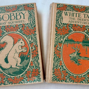 Vintage Two Books Bobby Gray Squirrel White Tail The Deer&#39;s Adventures Antique 1922 Twilight Animals Series Illustrations Cover Art