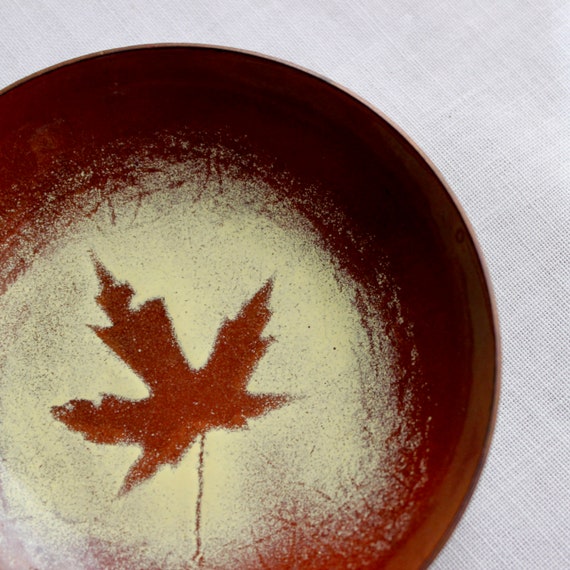Vintage Copper Enamel Dish Bowl Tray Small Maple L