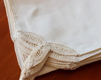 Vintage Napkins Dinner Cloth 12 Cotton Off White Battenberg Battenburg Lace Unused 16 Inch