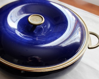 Vintage Copco Sam Lebowitz Dutch Oven Cobalt Blue 7 Quart Great Condition 1960s Retro