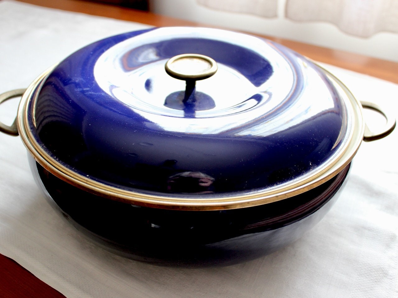 Vintage Copco Sam Lebowitz Dutch Oven Cobalt Blue 7 Quart Great