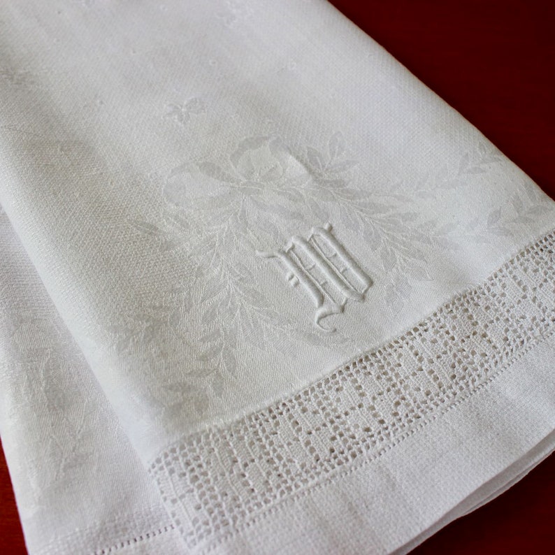 Vintage Linen Towel Monogram M W White Runner Dresser Scarf Etsy
