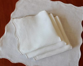 Vintage Linen Napkins 4 Unbleached Luncheon Dinner Off White Everyday Scallop