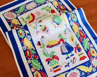 Vintage Linen Kitchen Towel Skinklada Recipe Swedish Bright Colors Souvenir
