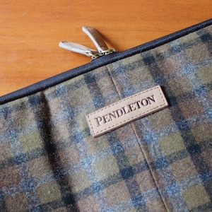 Vintage Pendleton Laptop Folio Case Folder Notebook Briefcase Wool Plaid Brown Gray Zipper image 1