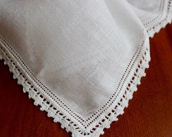 Vintage Hankie Handkerchief Handmade Linen Lace Crochet White Wedding Understated