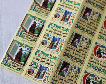 Timbres vintage Éphémères Artisanat de Noël Collage Carnets American Bible Society 1974 Citations Lettrage coloré