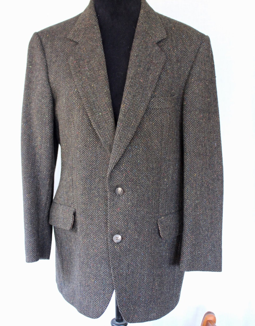Vintage Donegal Tweed Jacket Wool Blazer Unisex Mens Brown Black ...