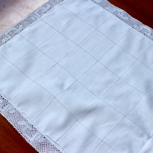 Vintage Pillow Sham Pillowcase White Boudoir Linen Lace Small Drawn Thread Work