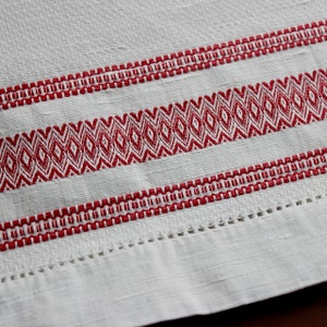 Vintage Linen Table Runner Damask Turkey Red White Stripes Rosepath Dresser Scarf 34 20 AS IS image 3