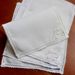 Cocktail Napkins Vintage Linen 4 Battenburg Lace White Cloth Battenberg Rectangle Coasters image 6