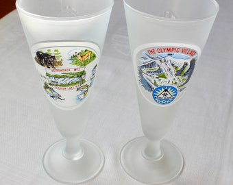 Vintage Souvenir Glasses Lake Placid New York Adirondacks Whiteface Pilsener Beer Retro Schroon Lake Olympics