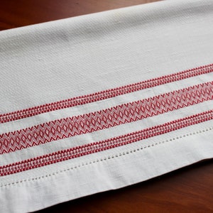 Vintage Linen Table Runner Damask Turkey Red White Stripes Rosepath Dresser Scarf 34 20 AS IS image 7