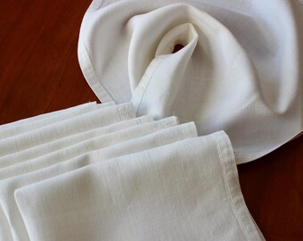 vintage Serviettes de table Lin Luncheon Cocktail 8 Blanches, ajouré simple, Classique