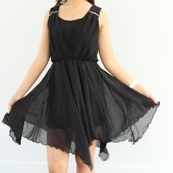 70% SALES Little Black Dress Chiffon Party Dress - Romantic Ruffle Cocktail Dress - Girl Short Prom Dress