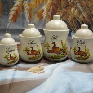 Set of Four French Countryside Vintage Kitchen Storage Jars, French Storage Jars, Four French Storage Cannisters, Kitchenalia (371A)