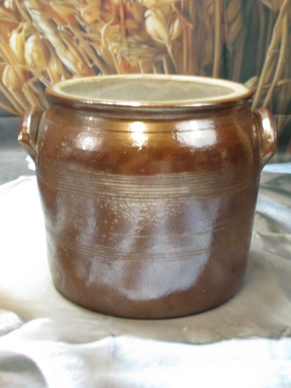 Großer französischer mittelbrauner Steingut Einmachtopf, französisches Einmachglas, Einmachglas, glasierter Steinguttopf, Einmachtopf (122)
