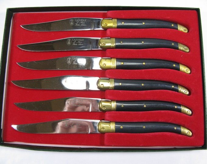 Set of Six French Laguiole Steak Knives in Original Box, Laguiole Steak