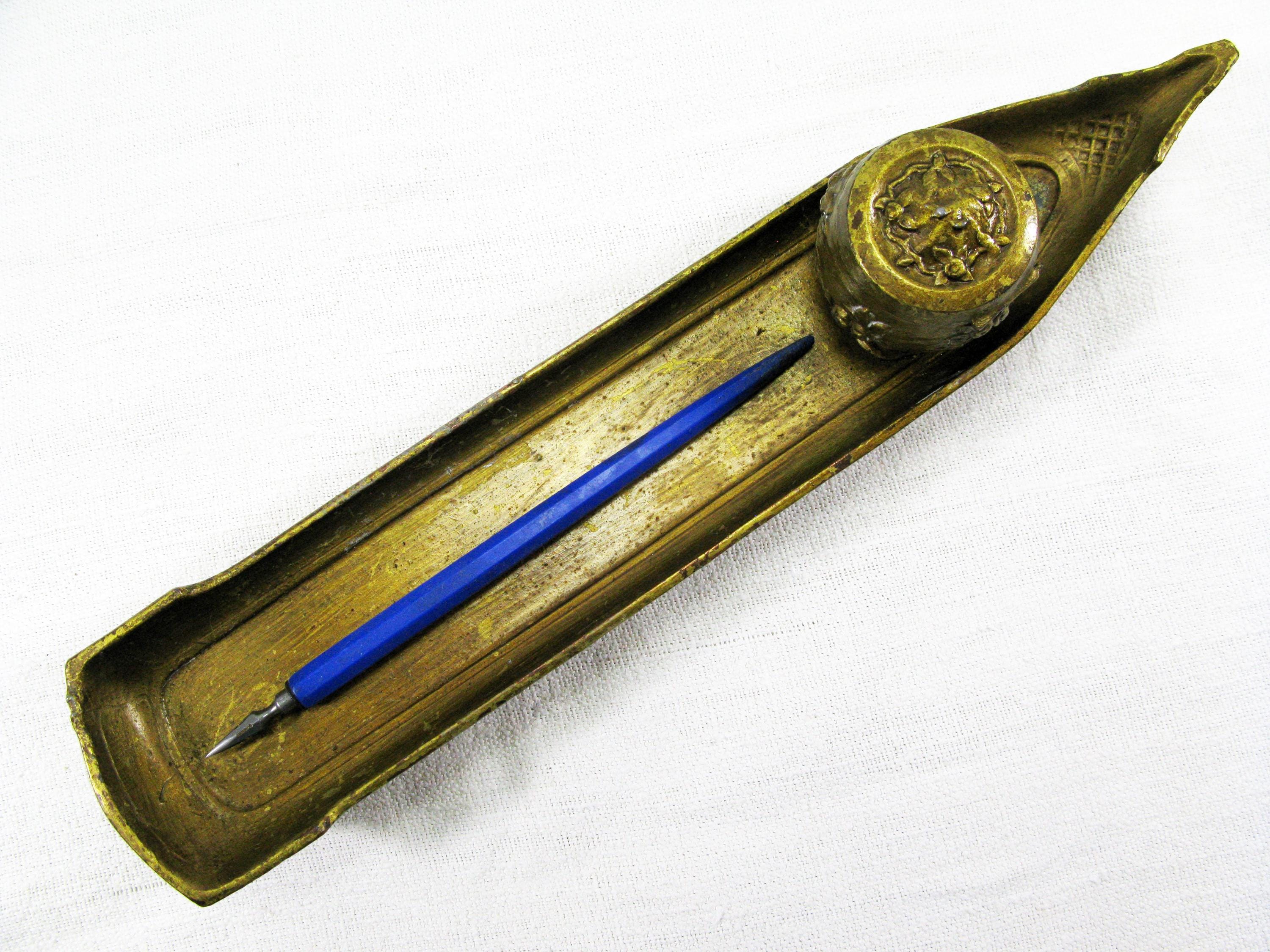 Polynesian Style Canoe Inkwell Canoe Inkwell,inkstand, Frence Bronze ...