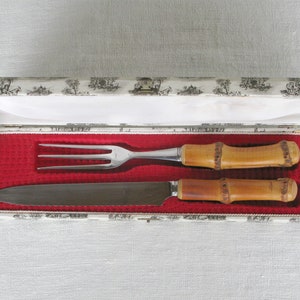 French Bamboo Handled Carving Knife and Fork - Boxed French Carving Set - Boxed Carving Set, Bamboo Carvers (580)
