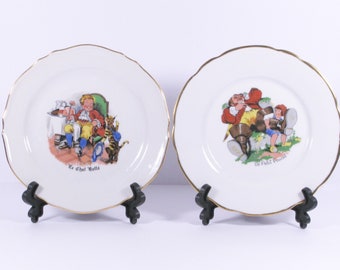 Two Porcelain French Childs Nursery Rhyme Tea Plates, Two French Plates with Nursery Rhyme Characters, Childs Plates ,Wall Plates (231)