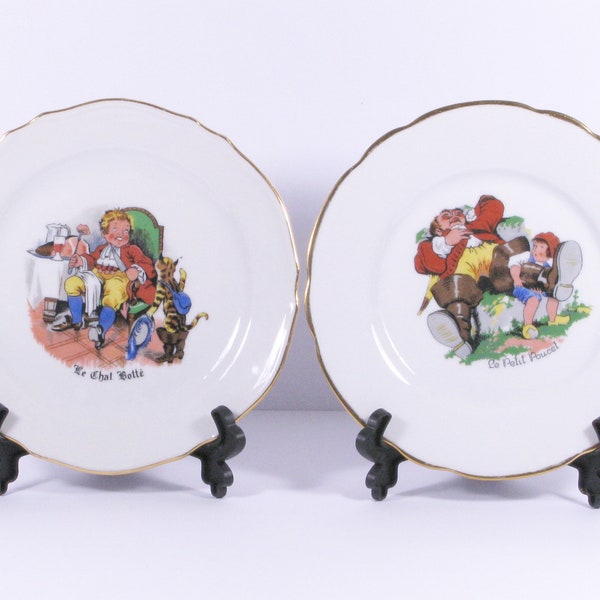Deux assiettes à thé en porcelaine pour enfants français, deux assiettes françaises avec des personnages de comptines, assiettes pour enfants, assiettes murales (231)