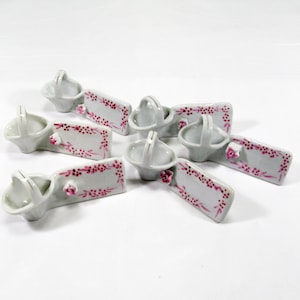 Set of Six French Ceramic Knife Rests with their own pretty basket salt holders, Knife Rests,  Porte Couteaux, French Dining,(507)