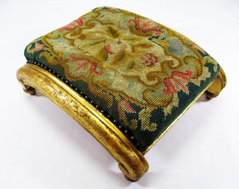 Antique Straw Filled footstool with original tapestry fabric, French Footstool, Antique French,Footstool , Stool, Decorated Footstool, (714)