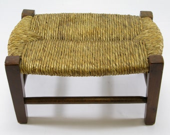 French Rush Weave Footstool, French Footstool, Stool, Plant Table, Rush Footstool, Small 1940s rush weave stool  (713)