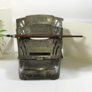 Antique French Metal letter rack and inkwell, Art Deco desk letter rack and inkwell, 1920s Letter Rack, Desk Decor (346)