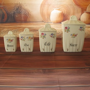 Set of Four French CERANORD  Art Deco Porcelain Kitchen Storage Jars, French Storage Jars,  French Cannisters, Kitchenalia, Cannisters,