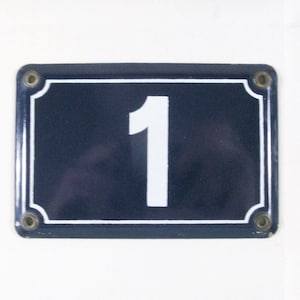 House Number Plate No. 1, Original Enamel French Blue and White, Old French House Number, Enamel House Number (0121)