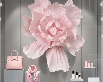 Luxury Handmade Oversized Blush Pink Crepe Paper Flower,Giant Draped Wedding Backdrop Installation for Ceremony Arch,Bridal Event Styling.