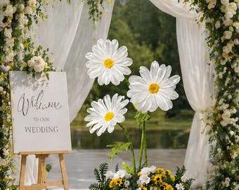 Handmade 3/Set White Silk Organza Daisies,Artifical Free Standing Giant Floral Arrangement for Boho Wedding Styling,Birthday Party Display.