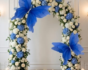 Handmade Set of 3 Sheer Klein Blue Silk Butterflies,Artifical 3D Accent for Graduation Table Decor,Kids Room Art,Birthday Party,Wedding Arch