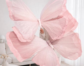 Handmade Double Layered Pink Silk & Paper Butterfly,Artifical 3D decor for Wedding Bridal Portrait Party,Photo Shoot,Ceremony,Event Styling.