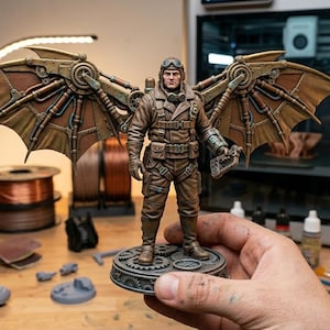 Steampunk Aviator 3D STL File, Mechanical Wings Miniature for Printing