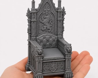 Trono real a escala 1:12 (archivo STL) / Silla de trono de fantasía medieval / Muebles para casa de muñecas / Decoración de palacio gótico / Archivo STL imprimible en resina