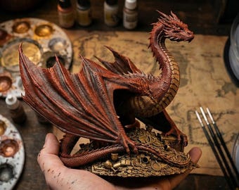 Smaug Drachenfigur STL | Das Hobbit Epic Monster 3D Druckmodell | Fantasy Drache Miniatur auf Schatz | Herr der Ringe Boss