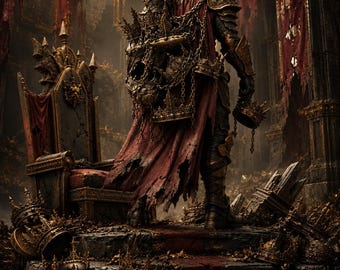 The Crown Collector STL / Miniatura de señor de la guerra de fantasía oscura / Base de trono roto / Modelo de impresión 3D de resina de 2 partes / Figura de mesa