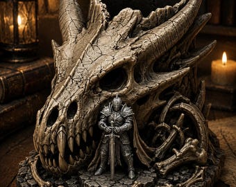 Dragon Skull Pen Holder STL | Fantasy Knight Desk Organizer | Gothic Resin Printable Pencil Cup
