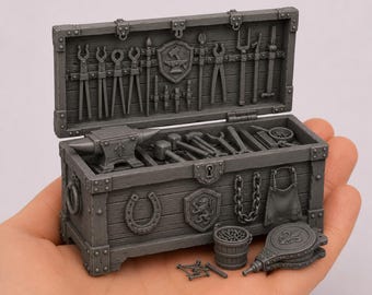 1:12 Blacksmith Tool Chest STL, Medieval Forge Tools, Castle Workshop Miniature, Fantasy Dollhouse Decor, Resin Printable