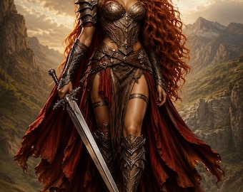 Crimson Blade Empress STL | Fantasy Warrior Woman Miniature | Red Haired Collector Statue for Resin 3D Print