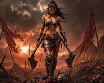Modelo en miniatura de guerrera femenina con hacha doble (STL) (Descarga digital)