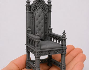 Silla noble a escala 1:12 (archivo STL) / Silla de trono gótica / Muebles medievales / Decoración para casa de muñecas (archivo STL)
