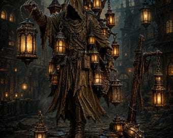 Figura STL de coleccionista de linternas / Miniatura de portador de linterna gótica / Estatua de coleccionista de fantasía oscura para impresión 3D en resina