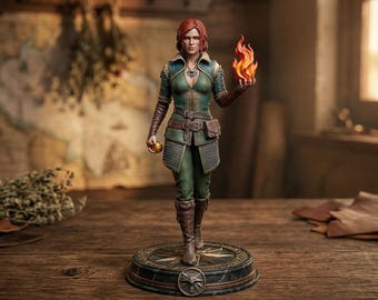 Mago de Fuego STL / Hechicera Fantástica Modelo para Impresión 3D / Miniatura de Lanzador de Magia / Figura de Resina / 150 mm