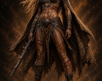 Savage Blood Huntress STL | Tribal Warrior Queen Miniature | Dark Fantasy Resin Statue for 3D Printing