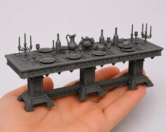 1:12 Scale Long Banquet Table STL | Gothic Dining Table | Medieval Feast Furniture | Dollhouse Decor STL